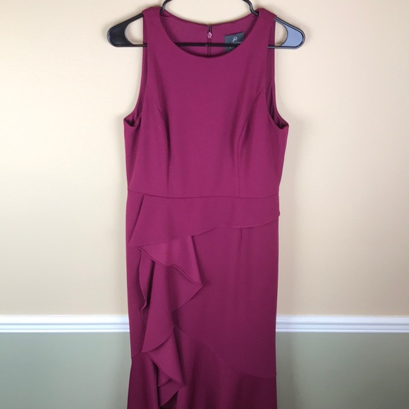 Adrianna Papell Women’s Plum Ruffle Detail Sleeveless Long Evening Dress - Picture 1 of 12
